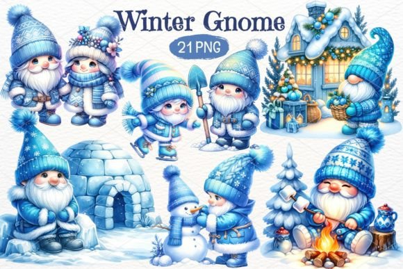 Download Winter Gnome Watercolor Clipart Bundle - Color Collection
