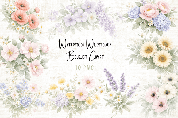 Download Watercolor Wildflower Bouquet Clipart - Color Collection
