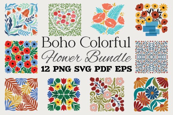 Download Boho Colorful Flower Bundle SVG PNG - Color Collection