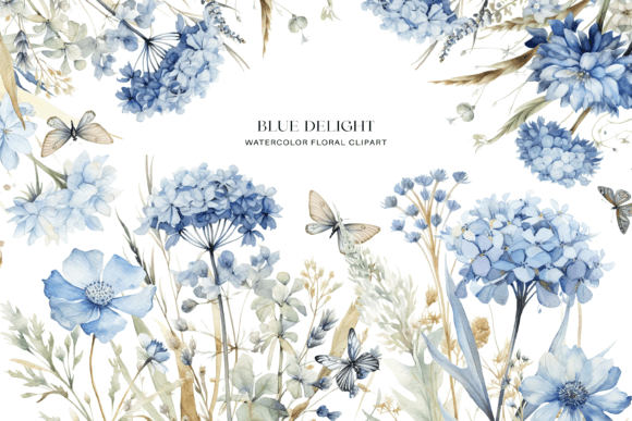 Download Dusty Blue Floral Clipart Watercolor - Color Collection
