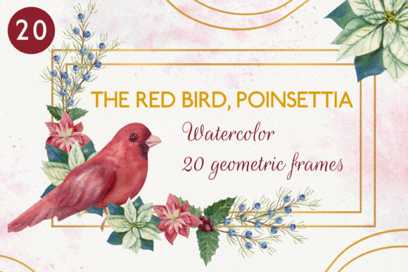 Download The Red Bird. 20 Watercolor Frames - Color Collection