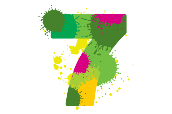 Download Seven Number with Grungy Color Splashes. - Color Collection