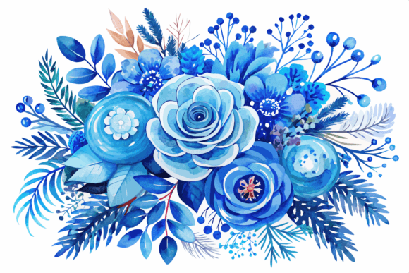 Download Blue Watercolor Winter Flowers Bouquet - Color Collection