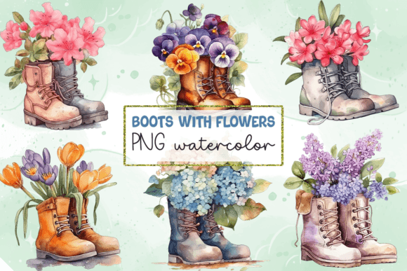 Download Boots with Flowers PNG Watercolor - Color Collection