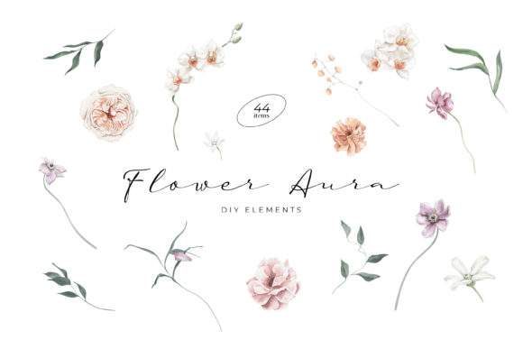 Download Flower Aura Watercolor DIY Elements - Color Collection