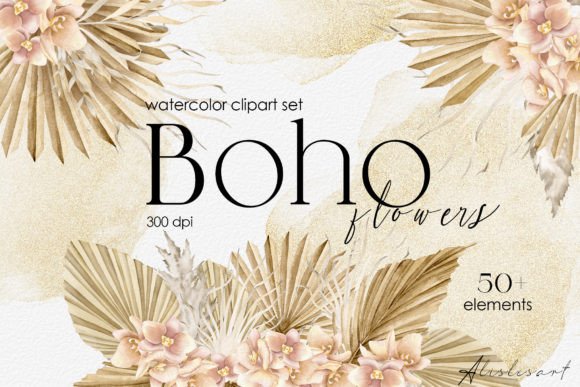 Download Boho Flowers Watercolor Clipart| Floral - Color Collection