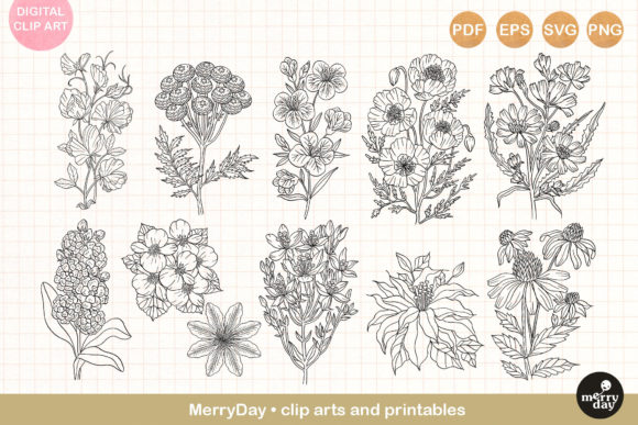 Download 11 Summer Flower Outline Clip Art - Summer flower Collection